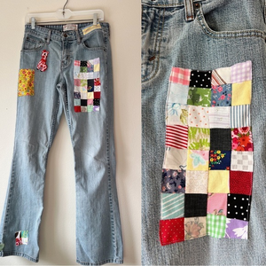 Levis upcycled bootcut Womens‎ lower rise patchwork jeans size 6